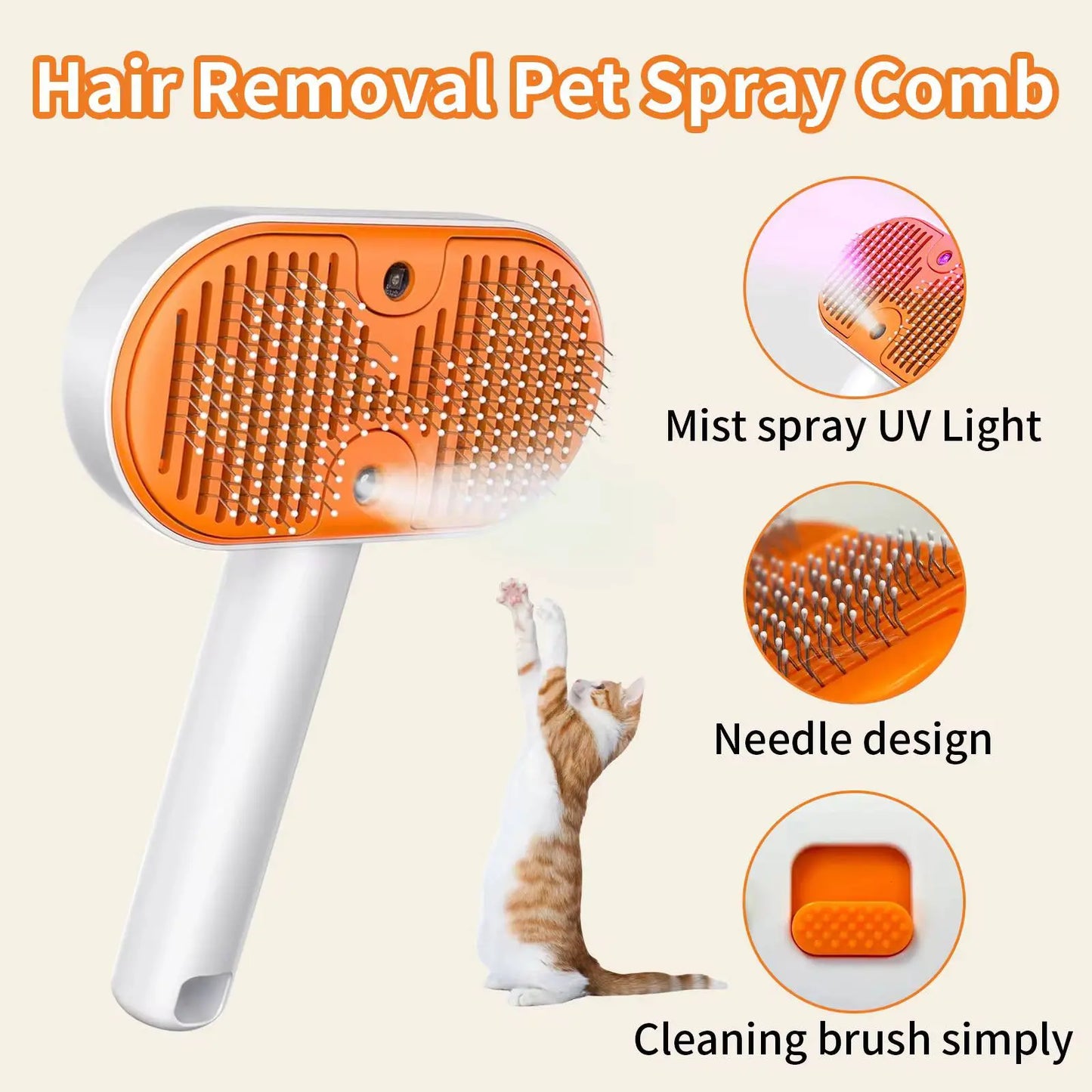 Upgraded 3-In-1 Steam Pet Grooming Brush for Dogs & Cats β Self-Cleaning Deshedding Comb with Spray Mist & UV Light