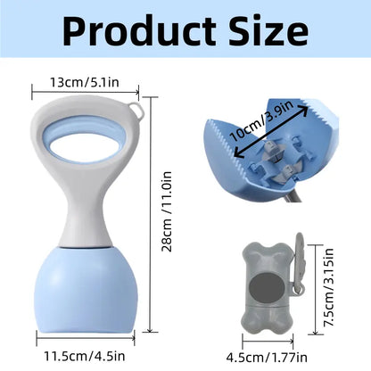 Portable Dog Poop Scooper with Large Opening, Easy One-Hand Scoop, Durable ABS Non-Stick Surface, Includes 15 Biodegradable Bags, Clip-On Design for Outdoor Walking and Travel