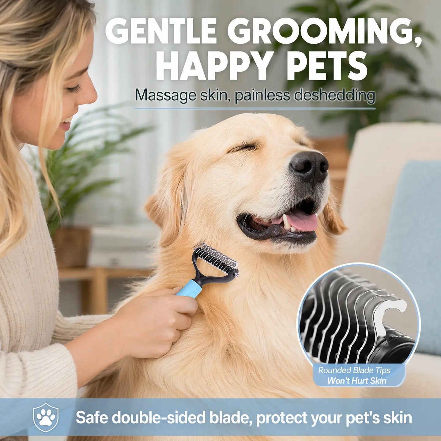 Double-Sided Pet Deshedding Brush - Undercoat Rake Comb for Dogs and Cats, Reduces Nasty Shedding and Flying Hair