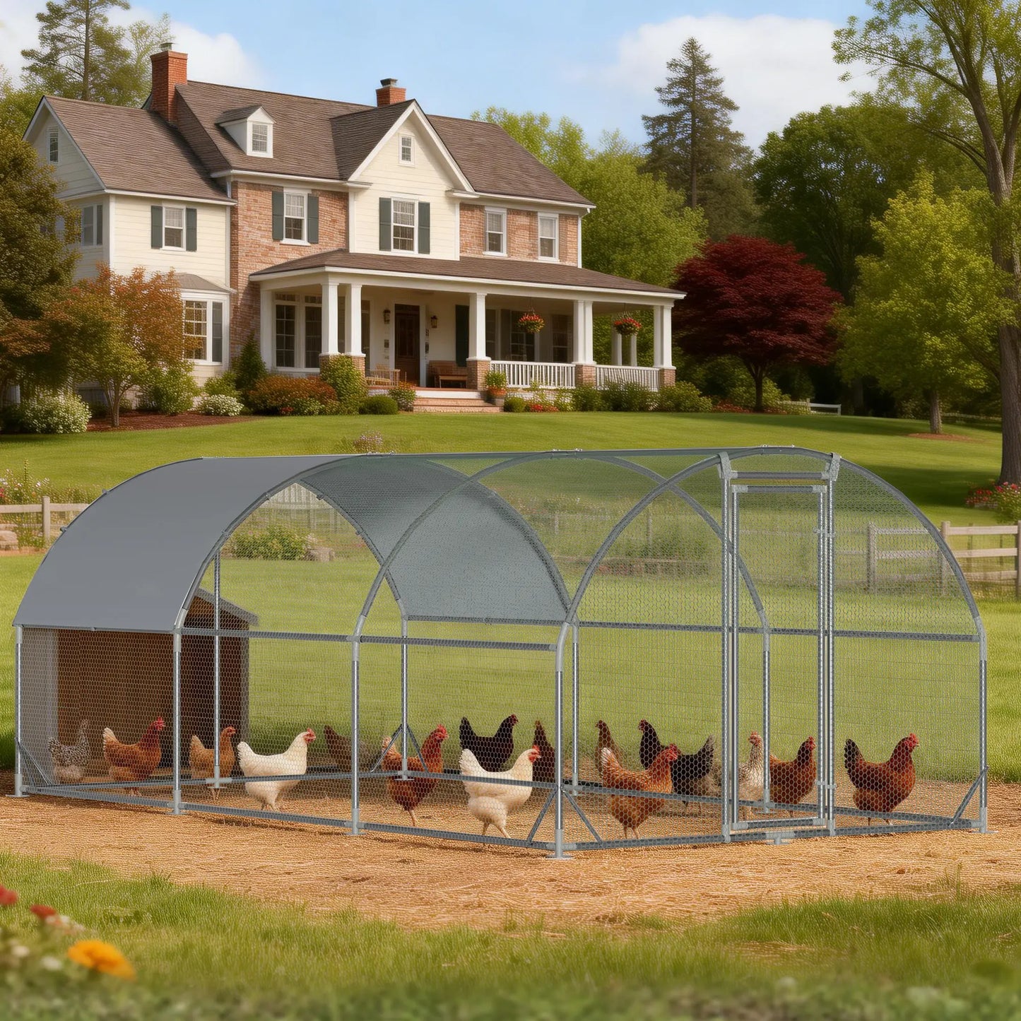 Large Metal Chicken Coop Dome Roof, Chicken Pen with Water-Resident and Anti-Uv Cover, Chicken Duck Rabbit Outdoor