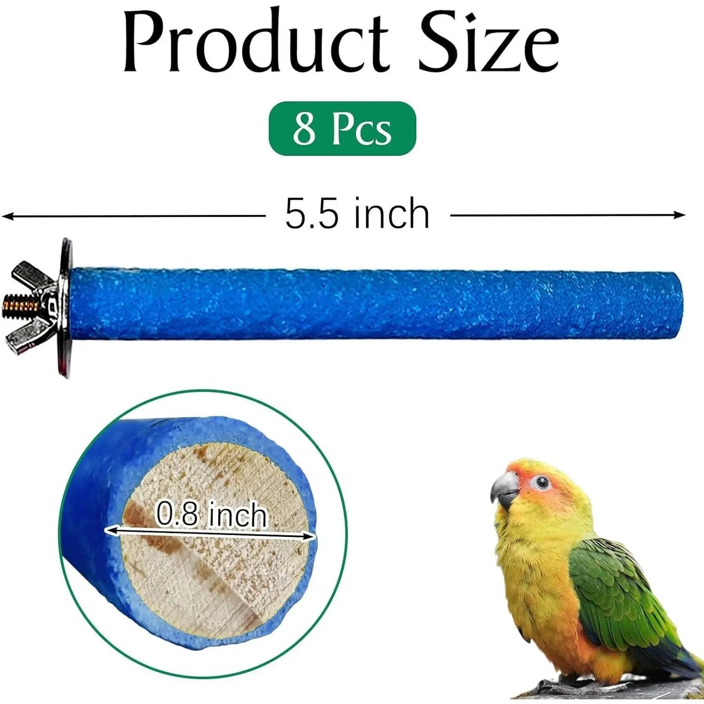 Hamiledy Bird Grinding Perch for Parrots Sand Bird Perches Claw Trim Cage Perches for Parakeets Cockatiels Lovebirds Canaries Green Cheeked Conures and Similarly Sized Birds(8 Pcs 0.78 in Diameter) : Pet Supplies, Waterproof, Interactive Toy