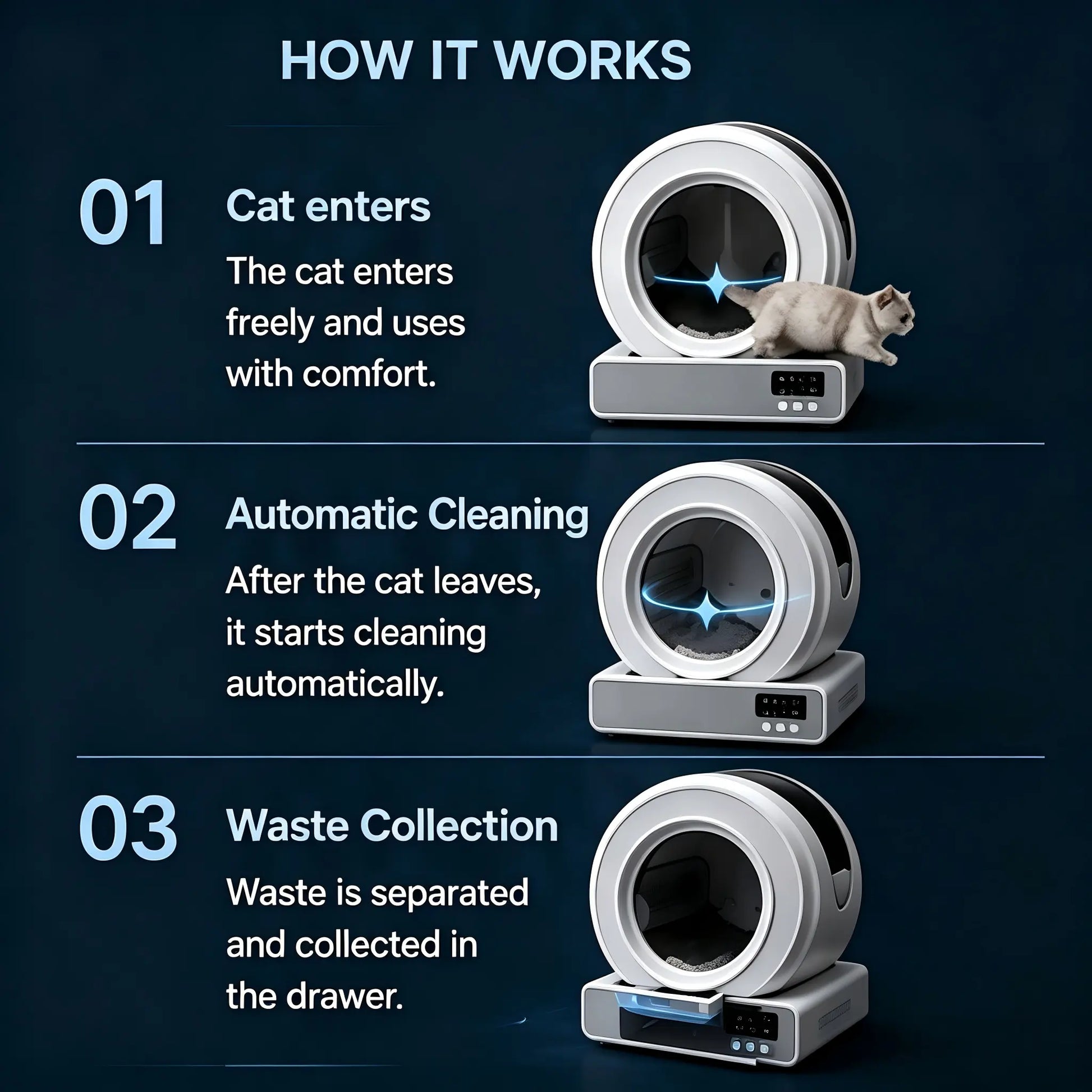 Pawtech Smart Low-Noise Auto-Cleaning Cat Litter Box (60L) - 2.4G Wifi App-Controlled, Equipped with Smart Sensors, Safety Protection, Easy Maintenance #Catlitterbox#Smartlitterbox#Petessentials#Catlovers# Dream Cat Automatic Litterbox
