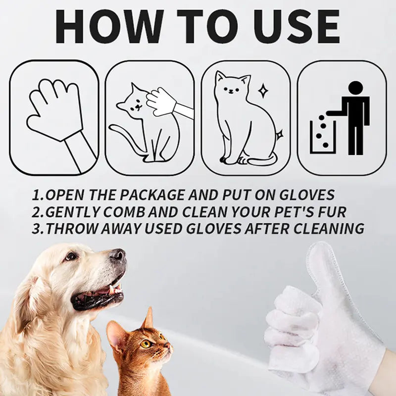 20Pcs Pet Cleaning Gloves Deodorant Bathing Wipes, Hypoallergenic Pet Cleaning Wipes Nourishing Hair Coconut Oil Dog Grooming Wipes, Puppy Bathing Gloves Wipes Cleaner