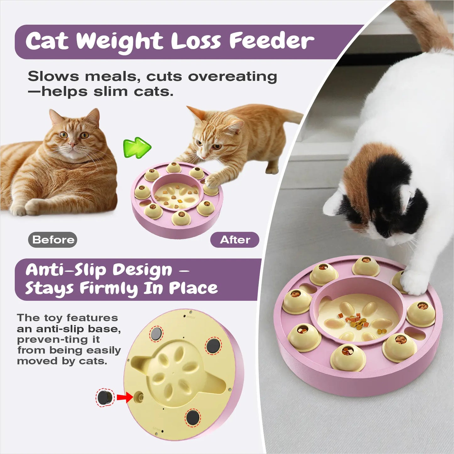 KADTC Cat Puzzle Toy for Cats Indoor, Slow Feeder Bowl for Fast Eaters, Interactive Kitten Enrichment Pink Toy