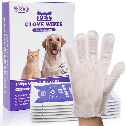 20Pcs Pet Cleaning Gloves Deodorant Bathing Wipes, Hypoallergenic Pet Cleaning Wipes Nourishing Hair Coconut Oil Dog Grooming Wipes, Puppy Bathing Gloves Wipes Cleaner