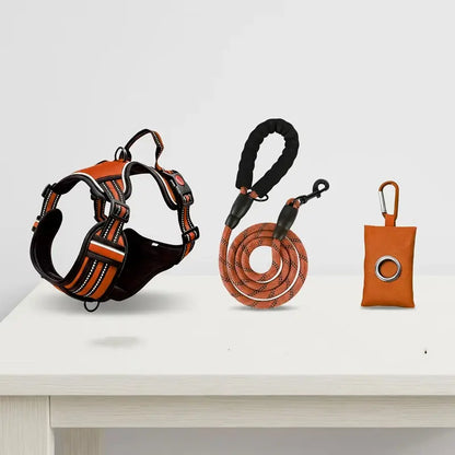 Dog Vest Harness & Leash Set for Medium Large Dogs - 3-Sec Quick Fit, Escape-Proof, Adjustable 3-In-1 Walking Kit with Padded Comfort Neck Plate Safe Plush Corduroy Pet Harness New