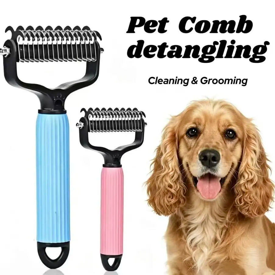 Double-Sided Cat Shedding Dematting Comb Deshedding Dog Brush, Pet Undercoat Rake Grooming Brush for Long Haired Dogs, Matted Fur Remover for Cats