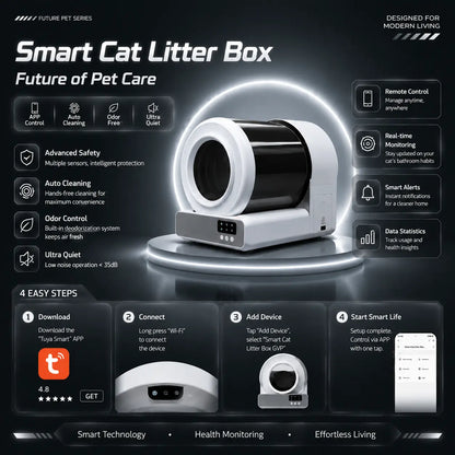 Pawtech Smart Low-Noise Auto-Cleaning Cat Litter Box (60L) - 2.4G Wifi App-Controlled, Equipped with Smart Sensors, Safety Protection, Easy Maintenance #Catlitterbox#Smartlitterbox#Petessentials#Catlovers# Dream Cat Automatic Litterbox