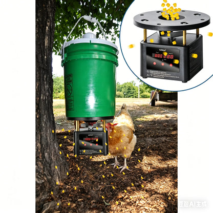 Briidea Automatic Chicken Feeder Dispenser Timer Kit - Programmable Digital Front Display Timer, Galvanized Steel Spin Plate, Adjustable Stud Mounts, Solar/Battery Powered, 6 Feeding Times, 1-60 Sec, Ideal for Chickens