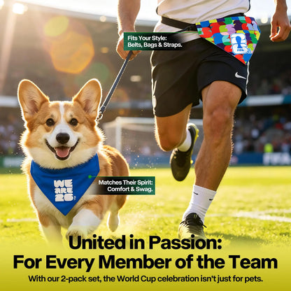 2PC 2026 World Cup FIFA Official Licensed Pet Products 2-In-1 Reversible Dog Bandana Durable Adjustable Pet Dog Collar & Leash Set