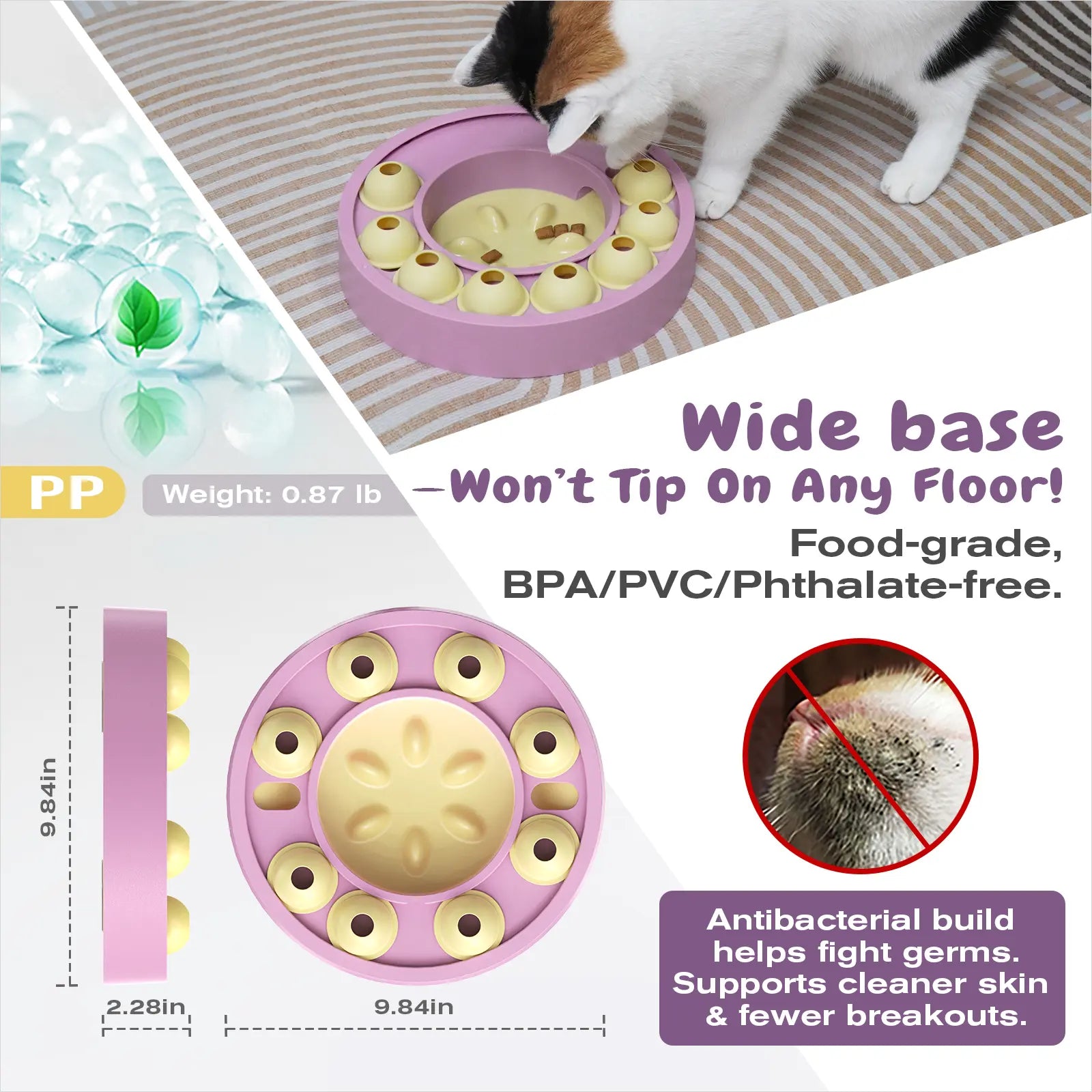 KADTC Cat Puzzle Toy for Cats Indoor, Slow Feeder Bowl for Fast Eaters, Interactive Kitten Enrichment Pink Toy