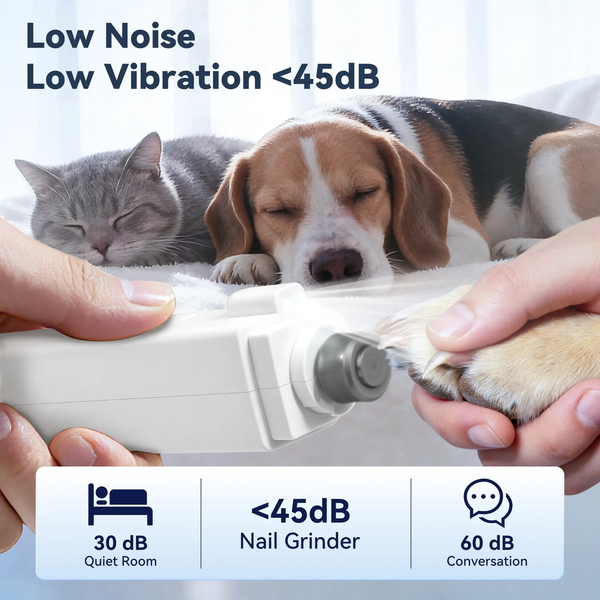 2-In-1 Dog Nail Clippers & Grinder with LED Light, Rechargeable Quiet Pet Nail Trimmer for Dogs & Cats, 3 Speeds, Safety Lock & Splash Guard, White