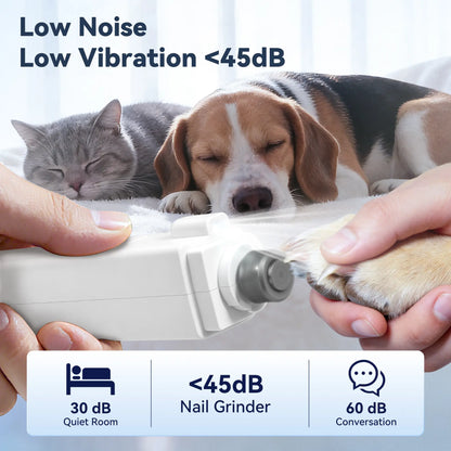 2-In-1 Dog Nail Clippers & Grinder with LED Light, Rechargeable Quiet Pet Nail Trimmer for Dogs & Cats, 3 Speeds, Safety Lock & Splash Guard, White