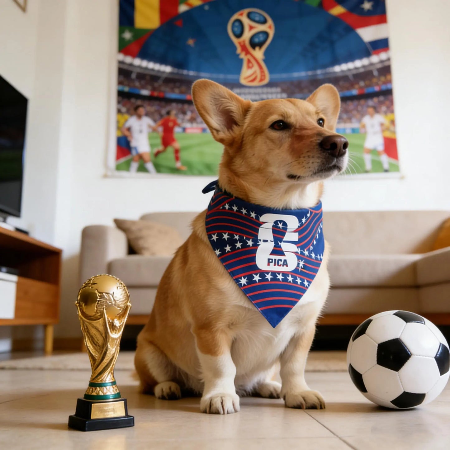 2PC 2026 World Cup FIFA Official Licensed Pet Products 2-In-1 Reversible Dog Bandana Durable Adjustable Pet Dog Collar & Leash Set