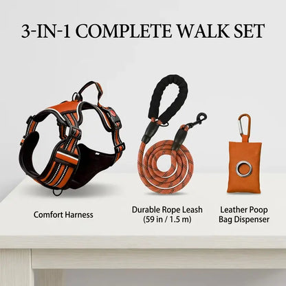 Dog Vest Harness & Leash Set for Medium Large Dogs - 3-Sec Quick Fit, Escape-Proof, Adjustable 3-In-1 Walking Kit with Padded Comfort Neck Plate Safe Plush Corduroy Pet Harness New