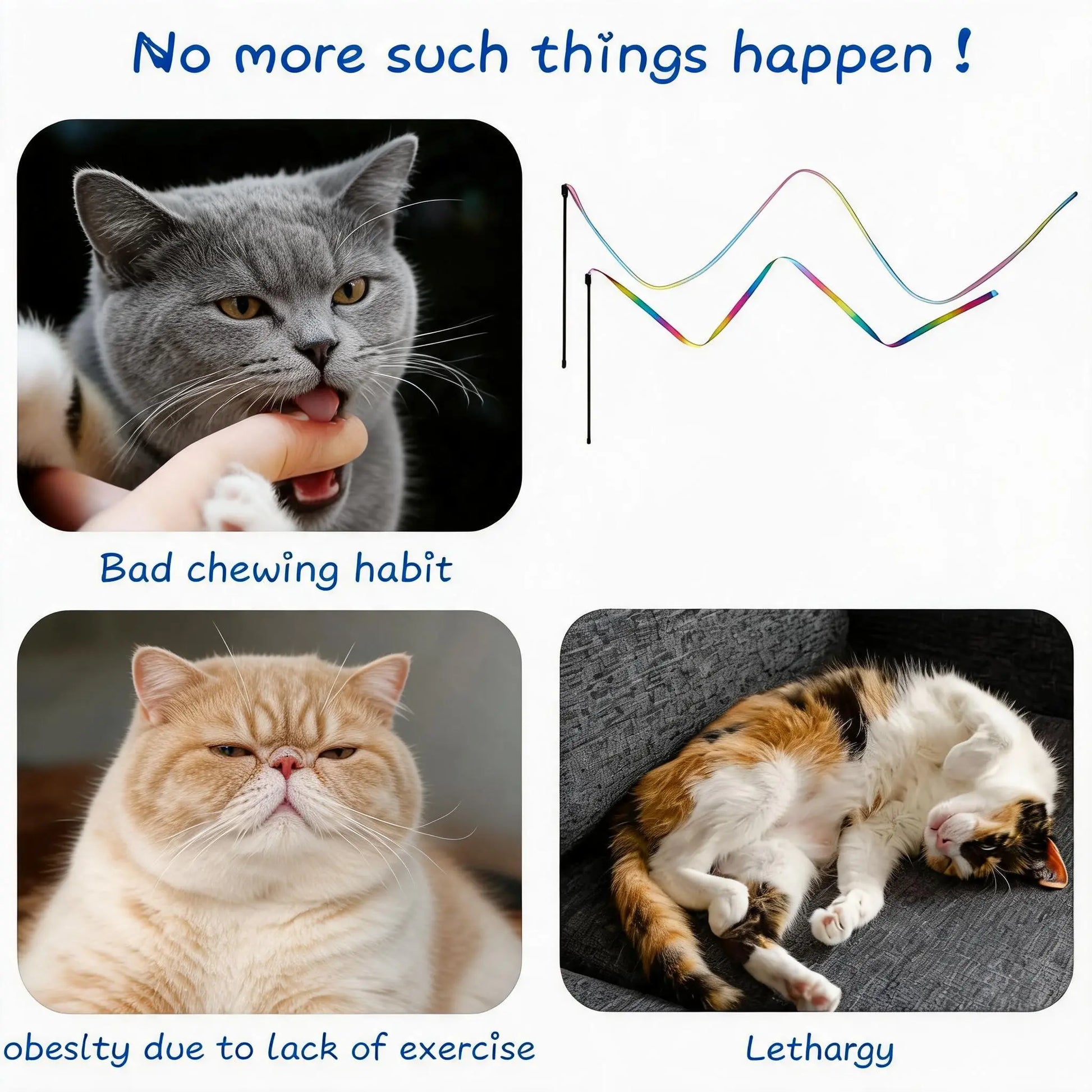 Interactive Cat Ribbon Wand Toy, Rainbow Cat Teaser String for Kittens, High-Elastic Wand with Soft Satin Fabric Charmer, Great Gift for Indoor Cats Exercise