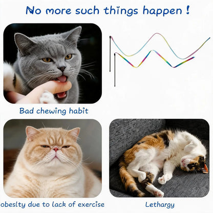 Interactive Cat Ribbon Wand Toy, Rainbow Cat Teaser String for Kittens, High-Elastic Wand with Soft Satin Fabric Charmer, Great Gift for Indoor Cats Exercise