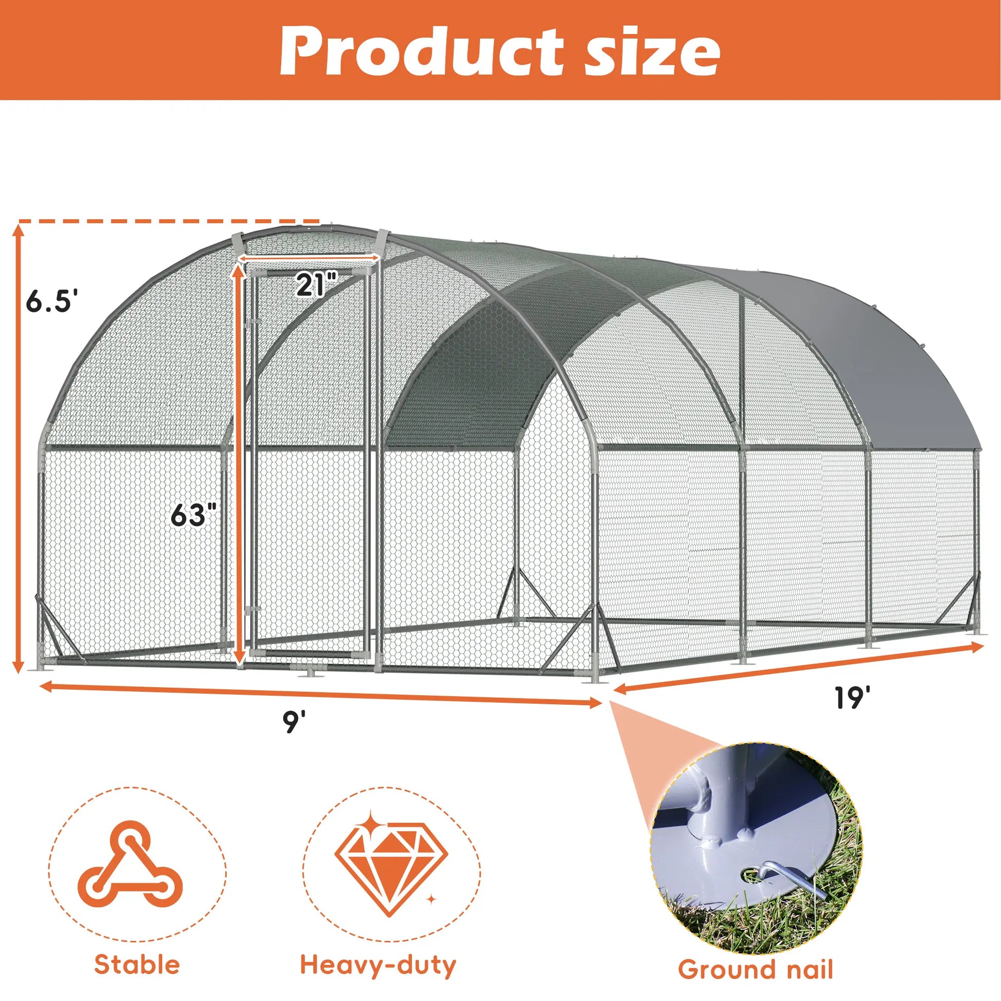 Large Metal Chicken Coop Dome Roof, Chicken Pen with Water-Resident and Anti-Uv Cover, Chicken Duck Rabbit Outdoor