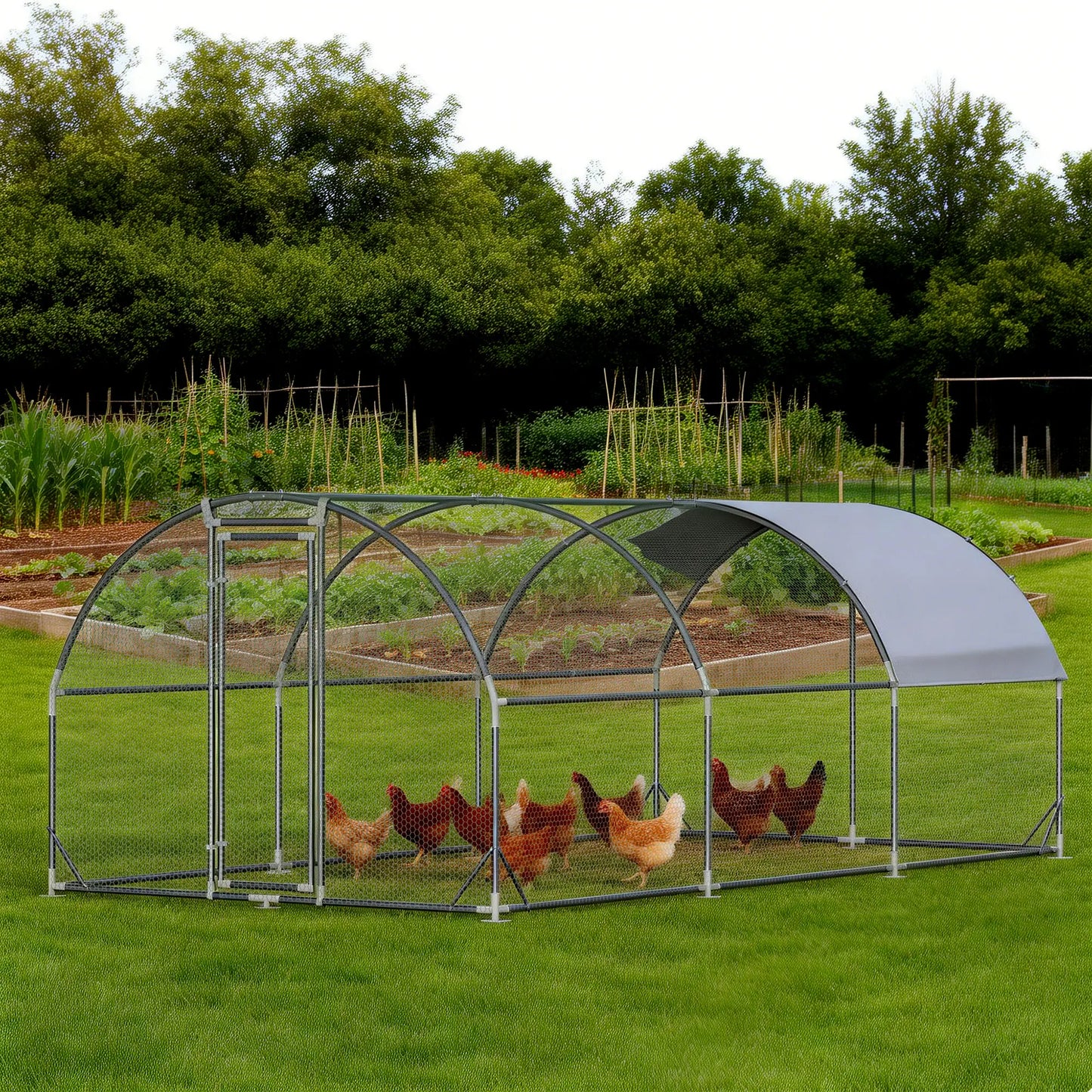 Large Metal Chicken Coop Dome Roof, Chicken Pen with Water-Resident and Anti-Uv Cover, Chicken Duck Rabbit Outdoor