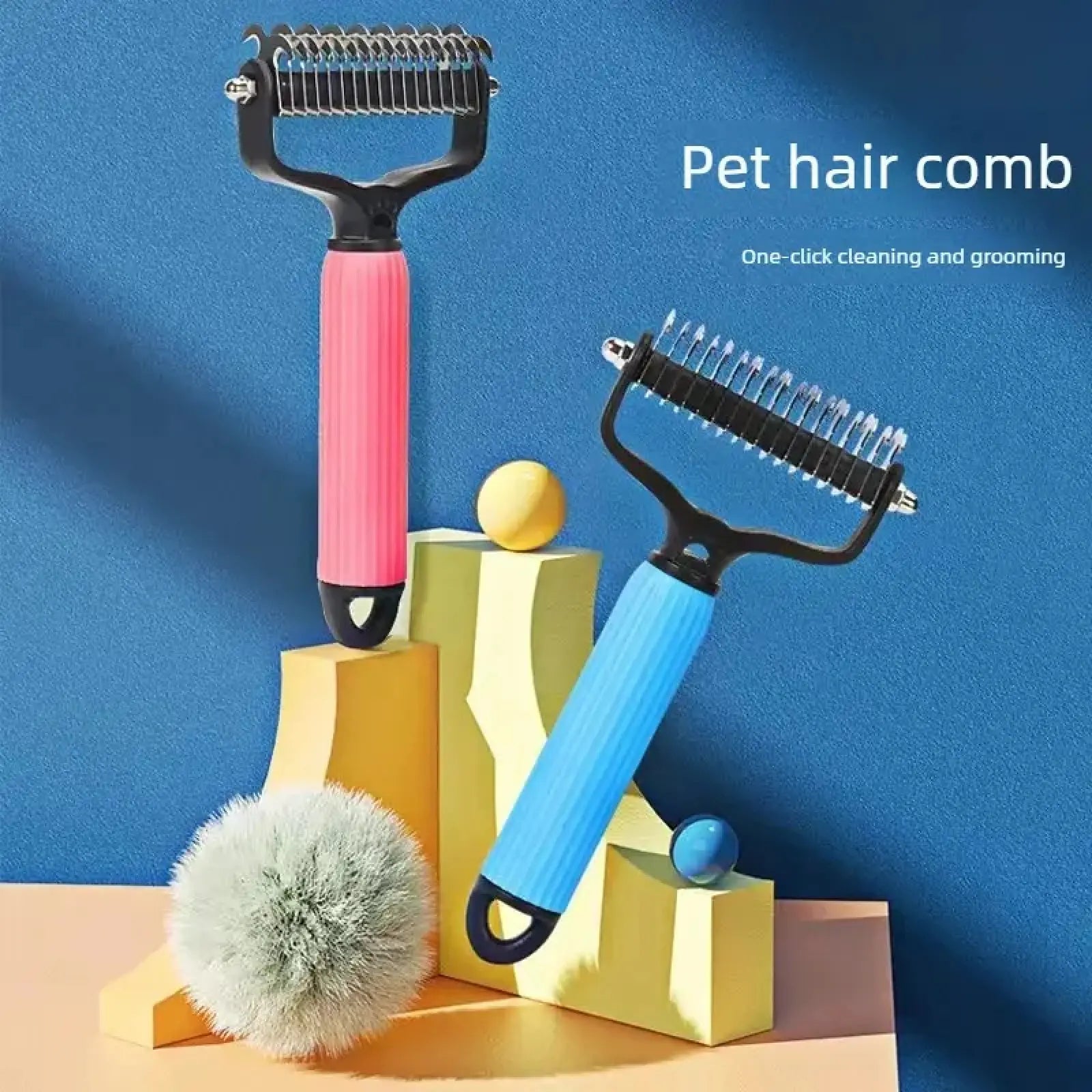 Double-Sided Cat Shedding Dematting Comb Deshedding Dog Brush, Pet Undercoat Rake Grooming Brush for Long Haired Dogs, Matted Fur Remover for Cats