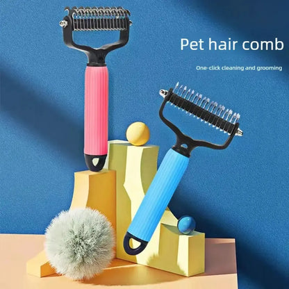 Double-Sided Cat Shedding Dematting Comb Deshedding Dog Brush, Pet Undercoat Rake Grooming Brush for Long Haired Dogs, Matted Fur Remover for Cats