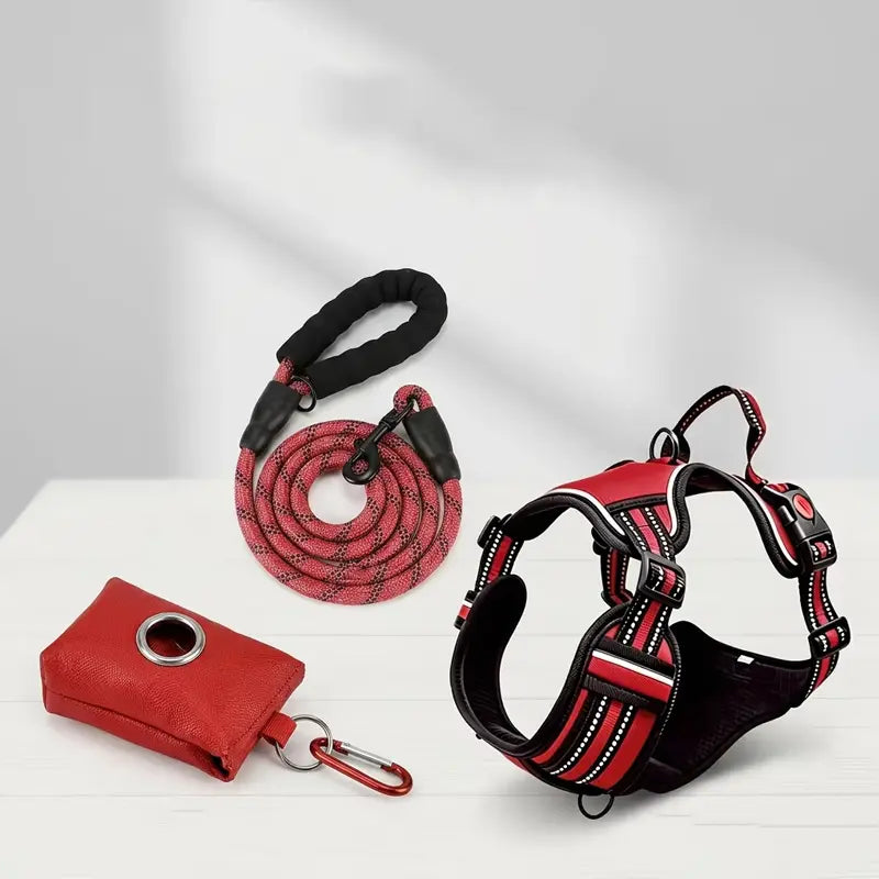 Dog Vest Harness & Leash Set for Medium Large Dogs - 3-Sec Quick Fit, Escape-Proof, Adjustable 3-In-1 Walking Kit with Padded Comfort Neck Plate Safe Plush Corduroy Pet Harness New