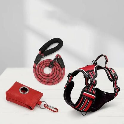 Dog Vest Harness & Leash Set for Medium Large Dogs - 3-Sec Quick Fit, Escape-Proof, Adjustable 3-In-1 Walking Kit with Padded Comfort Neck Plate Safe Plush Corduroy Pet Harness New