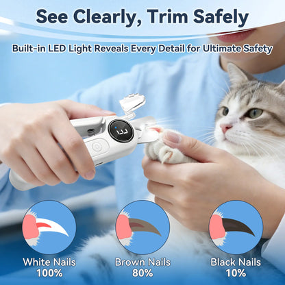 2-In-1 Dog Nail Clippers & Grinder with LED Light, Rechargeable Quiet Pet Nail Trimmer for Dogs & Cats, 3 Speeds, Safety Lock & Splash Guard, White