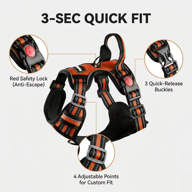 Dog Vest Harness & Leash Set for Medium Large Dogs - 3-Sec Quick Fit, Escape-Proof, Adjustable 3-In-1 Walking Kit with Padded Comfort Neck Plate Safe Plush Corduroy Pet Harness New