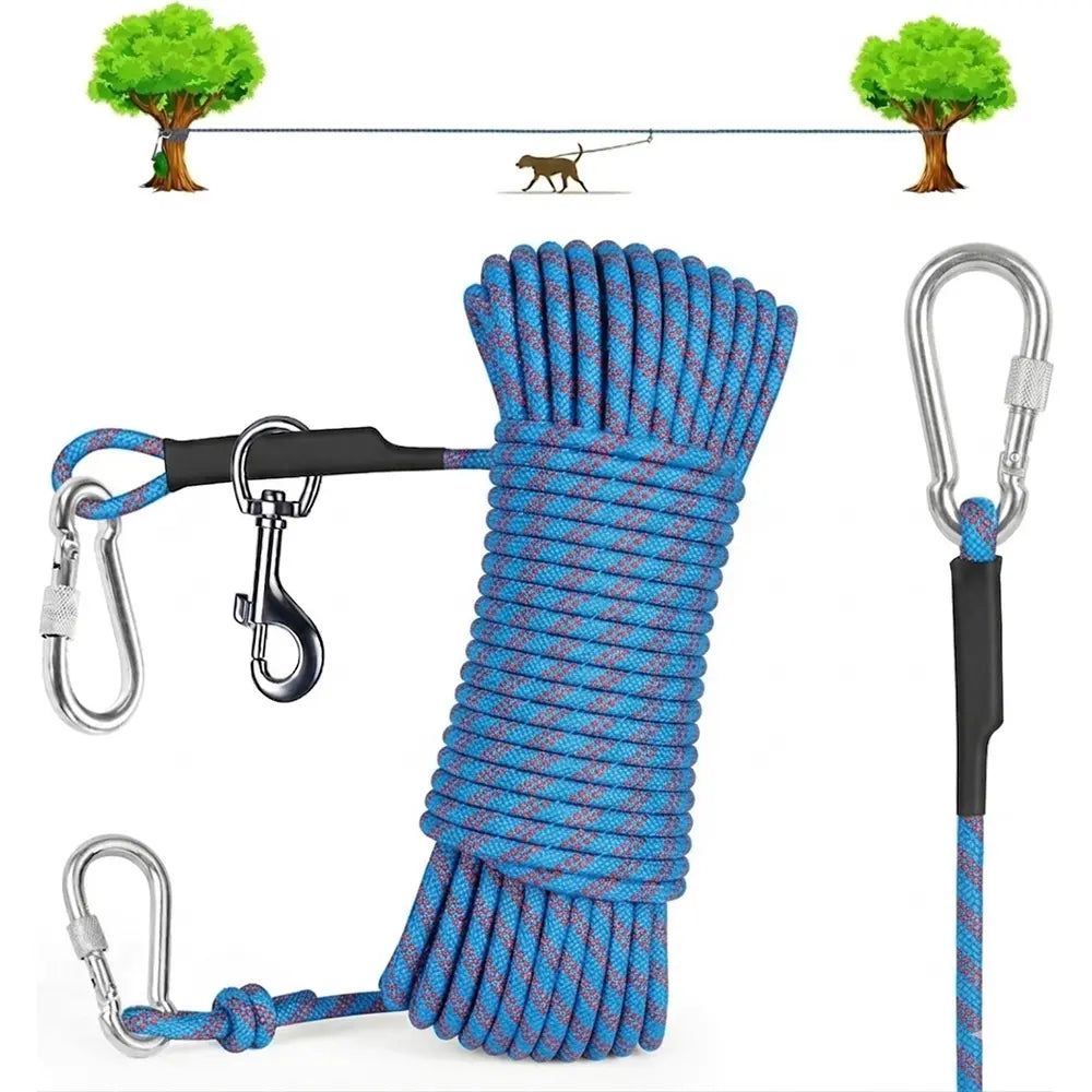 50Ft Dog Tie Out Cable for Camping, 50Ft Portable Trolley System for Small Medium Large Dogs up to 250Lbs, Lead for 2 Dogs, Dog Runner for Yard Camping Training Running Hiking Outdoor