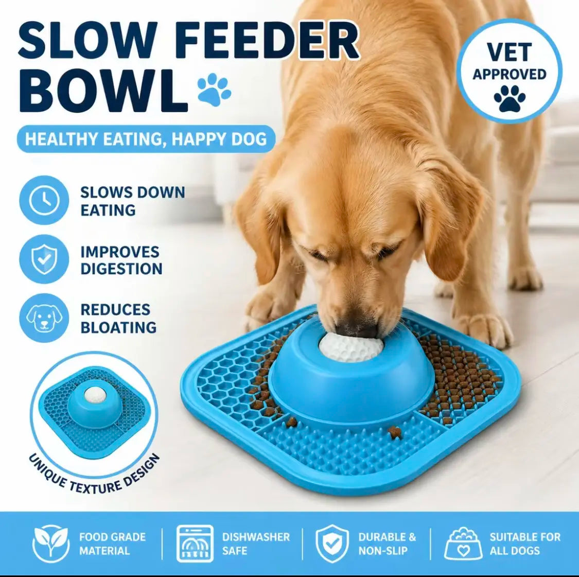 Slow Feeder Dog Bowls for Liquid Treat, Anti-Slip 【Entertained Ball-In】 Bone Broth Dog Lick Bowl, 3/4 Cup Yogurt Pup Lick Toy for Large Medium Small Breeds Dietary Supplement/Post-Op Nutrition Pet Stuff Dogaccessories