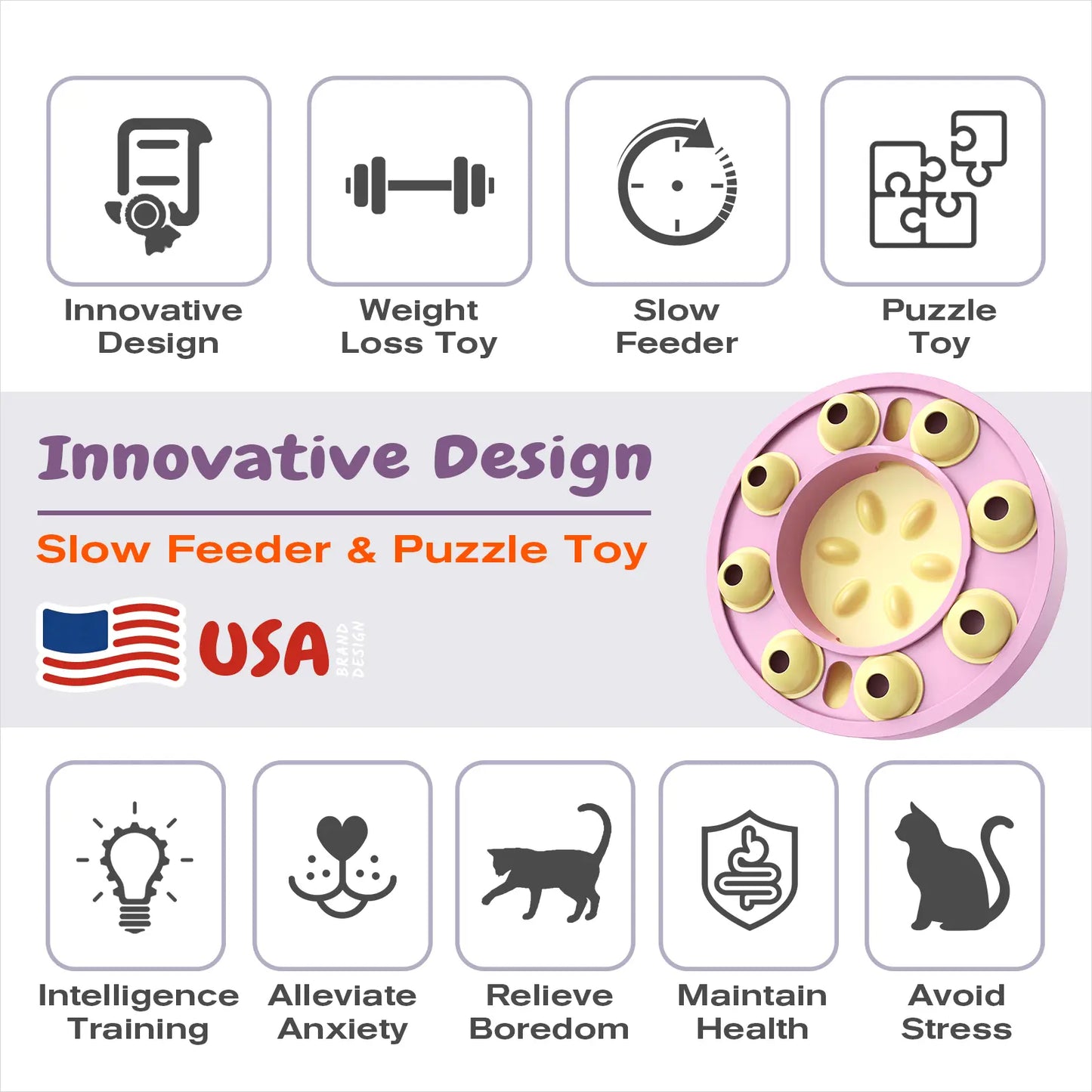 KADTC Cat Puzzle Toy for Cats Indoor, Slow Feeder Bowl for Fast Eaters, Interactive Kitten Enrichment Pink Toy