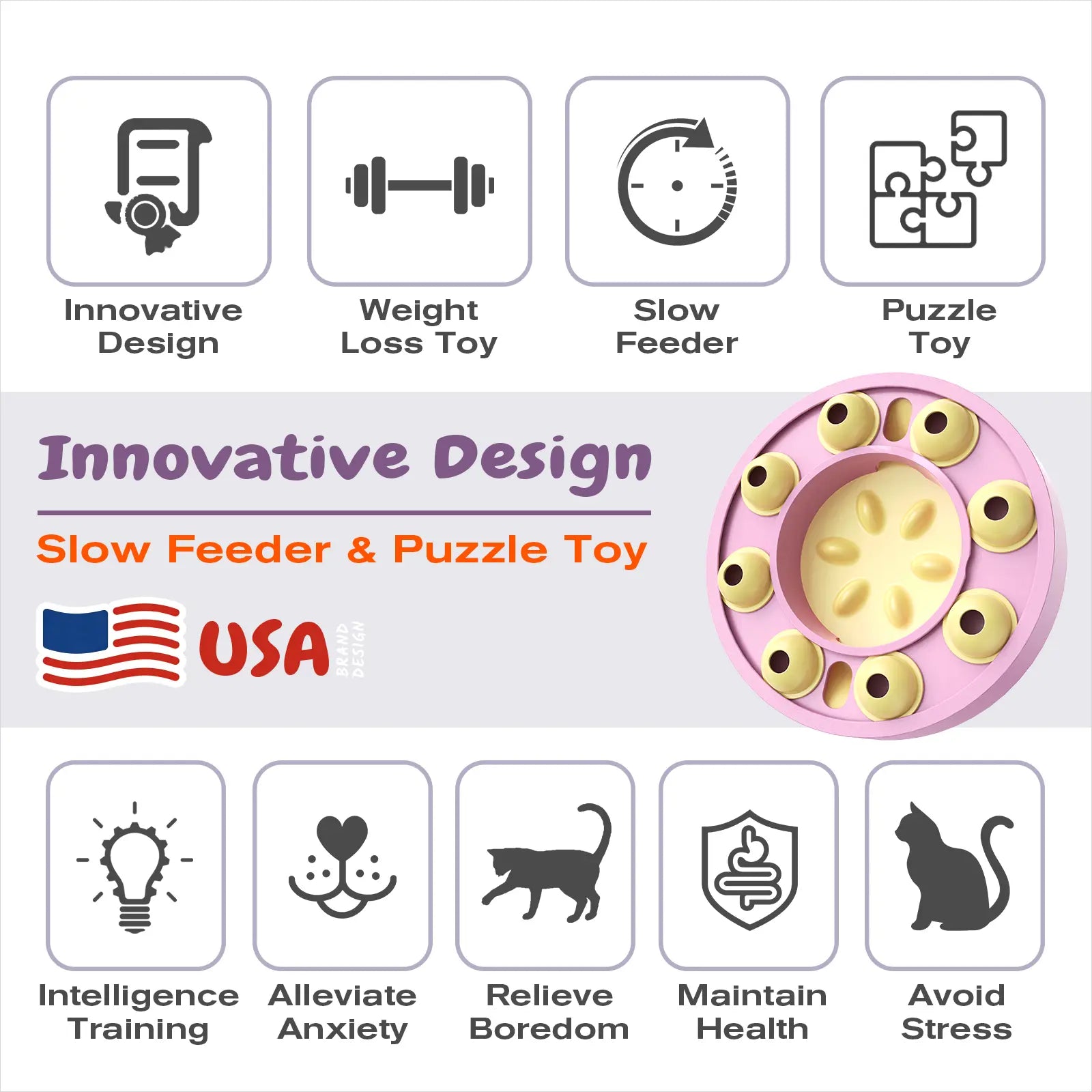 KADTC Cat Puzzle Toy for Cats Indoor, Slow Feeder Bowl for Fast Eaters, Interactive Kitten Enrichment Pink Toy