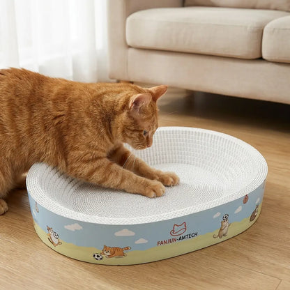 Dealsforyoudays FANJUN-AMTECH Classic 2-In-1 Cat Scratcher & Bed, Dust-Free Oval Shape, Anti-Slip Base, Durable Corrugated Cardboard, Multi-Use Play Pet Furniture Relaxing Pad Cat Furniture Cool Cat Stuff Cat Stuff for Indoor,Summerwins