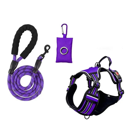 Dog Vest Harness & Leash Set for Medium Large Dogs - 3-Sec Quick Fit, Escape-Proof, Adjustable 3-In-1 Walking Kit with Padded Comfort Neck Plate Safe Plush Corduroy Pet Harness New