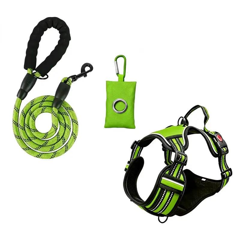 Dog Vest Harness & Leash Set for Medium Large Dogs - 3-Sec Quick Fit, Escape-Proof, Adjustable 3-In-1 Walking Kit with Padded Comfort Neck Plate Safe Plush Corduroy Pet Harness New
