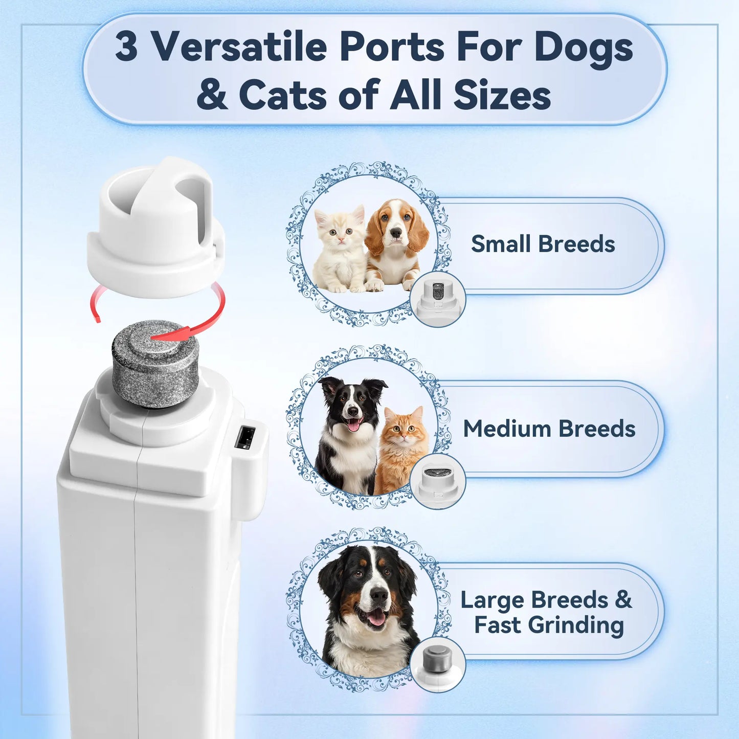 2-In-1 Dog Nail Clippers & Grinder with LED Light, Rechargeable Quiet Pet Nail Trimmer for Dogs & Cats, 3 Speeds, Safety Lock & Splash Guard, White