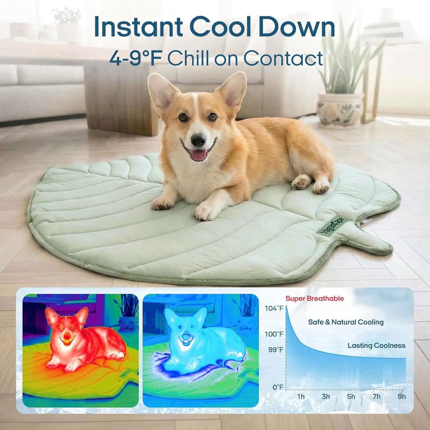Vagascape Eco-Friendly Gel-Free Cooling Pet Mat for Large Dogs - Nylon & Cotton Geometric Design, Portable Machine-Washable Durable Pad for Hikes & Camping, #Pettok Viral Summer Dog Essential