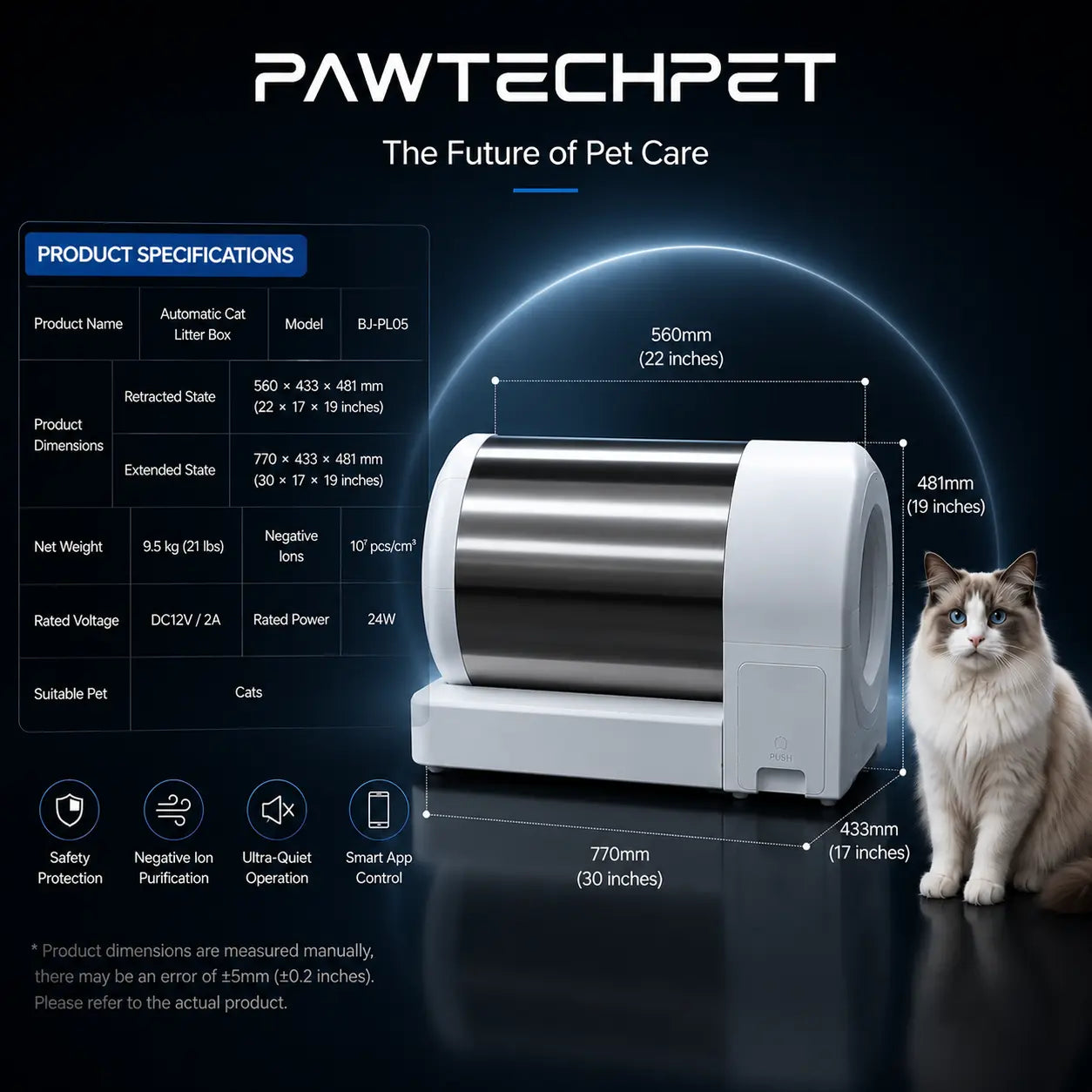 Pawtech Smart Low-Noise Auto-Cleaning Cat Litter Box (60L) - 2.4G Wifi App-Controlled, Equipped with Smart Sensors, Safety Protection, Easy Maintenance #Catlitterbox#Smartlitterbox#Petessentials#Catlovers# Dream Cat Automatic Litterbox
