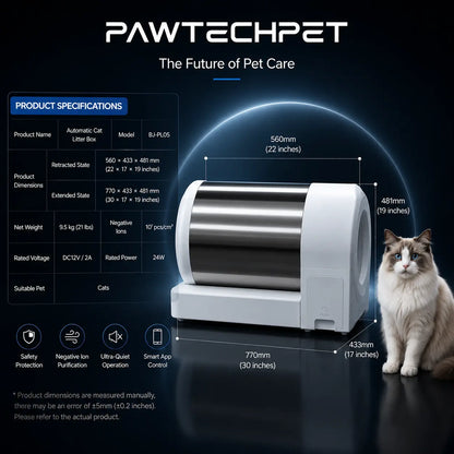 Pawtech Smart Low-Noise Auto-Cleaning Cat Litter Box (60L) - 2.4G Wifi App-Controlled, Equipped with Smart Sensors, Safety Protection, Easy Maintenance #Catlitterbox#Smartlitterbox#Petessentials#Catlovers# Dream Cat Automatic Litterbox
