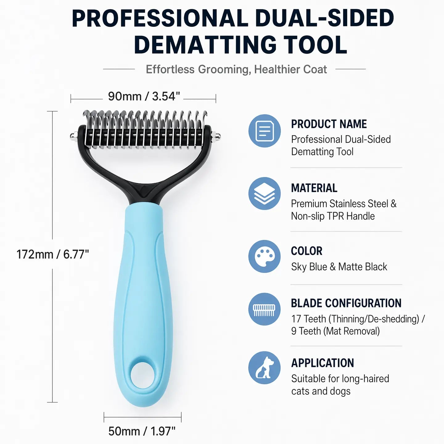 Double-Sided Pet Deshedding Brush - Undercoat Rake Comb for Dogs and Cats, Reduces Nasty Shedding and Flying Hair