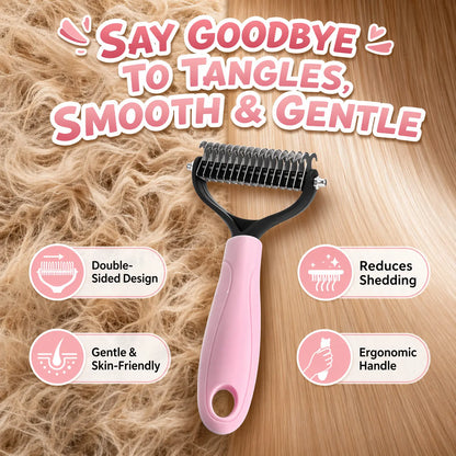 Double-Sided Pet Deshedding Brush - Undercoat Rake Comb for Dogs and Cats, Reduces Nasty Shedding and Flying Hair