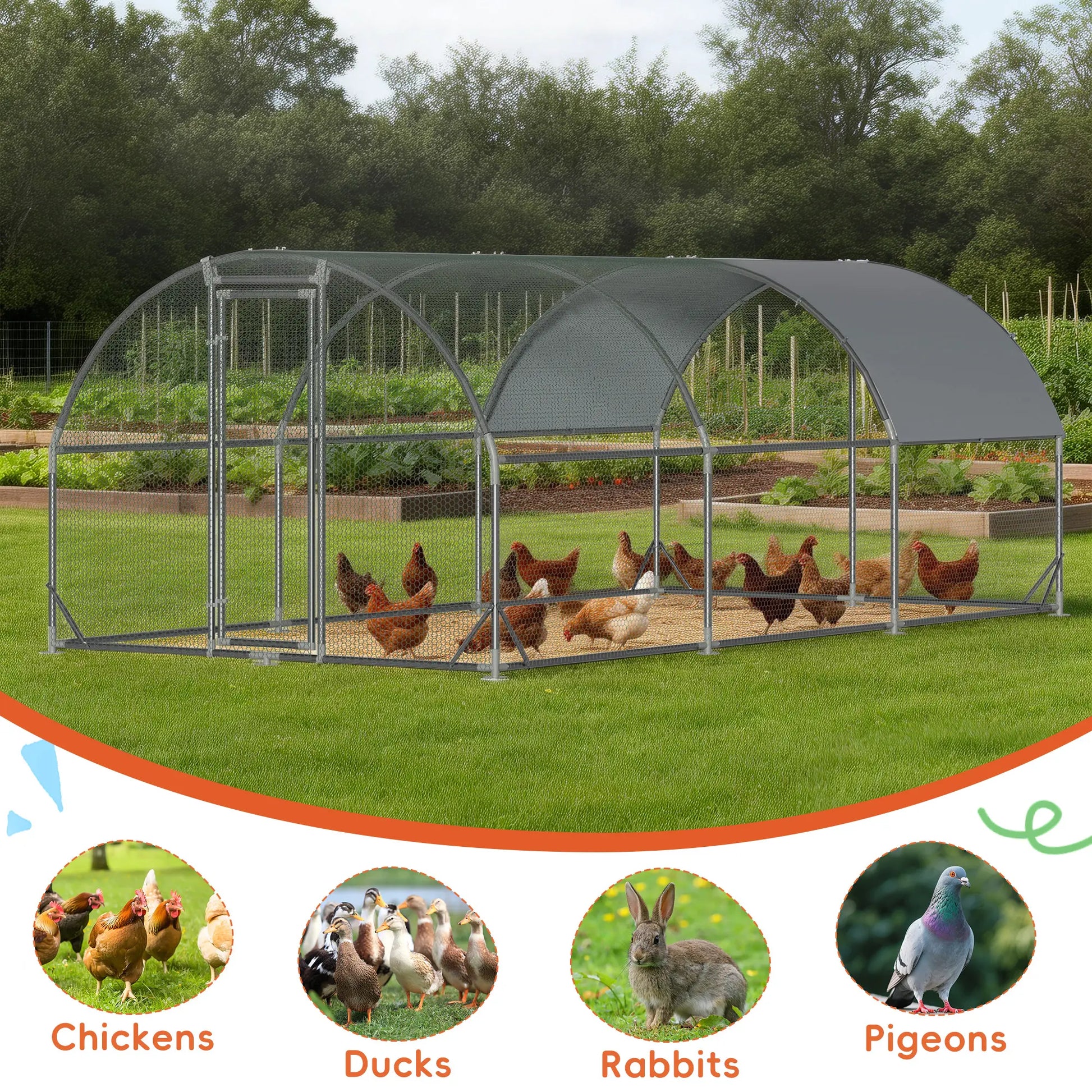 Large Metal Chicken Coop Dome Roof, Chicken Pen with Water-Resident and Anti-Uv Cover, Chicken Duck Rabbit Outdoor