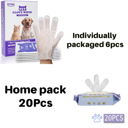 20Pcs Pet Cleaning Gloves Deodorant Bathing Wipes, Hypoallergenic Pet Cleaning Wipes Nourishing Hair Coconut Oil Dog Grooming Wipes, Puppy Bathing Gloves Wipes Cleaner