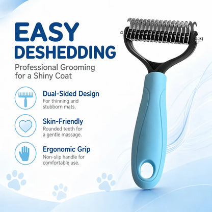 Double-Sided Pet Deshedding Brush - Undercoat Rake Comb for Dogs and Cats, Reduces Nasty Shedding and Flying Hair