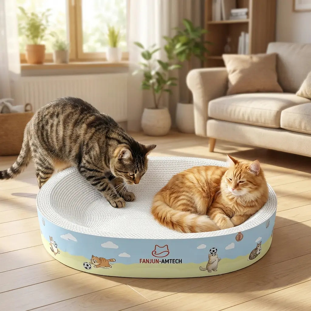 Dealsforyoudays FANJUN-AMTECH Classic 2-In-1 Cat Scratcher & Bed, Dust-Free Oval Shape, Anti-Slip Base, Durable Corrugated Cardboard, Multi-Use Play Pet Furniture Relaxing Pad Cat Furniture Cool Cat Stuff Cat Stuff for Indoor,Summerwins