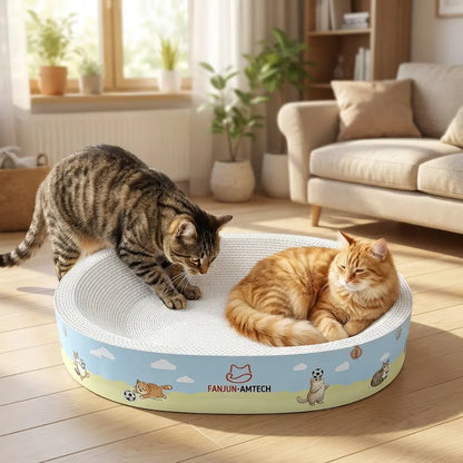 Dealsforyoudays FANJUN-AMTECH Classic 2-In-1 Cat Scratcher & Bed, Dust-Free Oval Shape, Anti-Slip Base, Durable Corrugated Cardboard, Multi-Use Play Pet Furniture Relaxing Pad Cat Furniture Cool Cat Stuff Cat Stuff for Indoor,Summerwins
