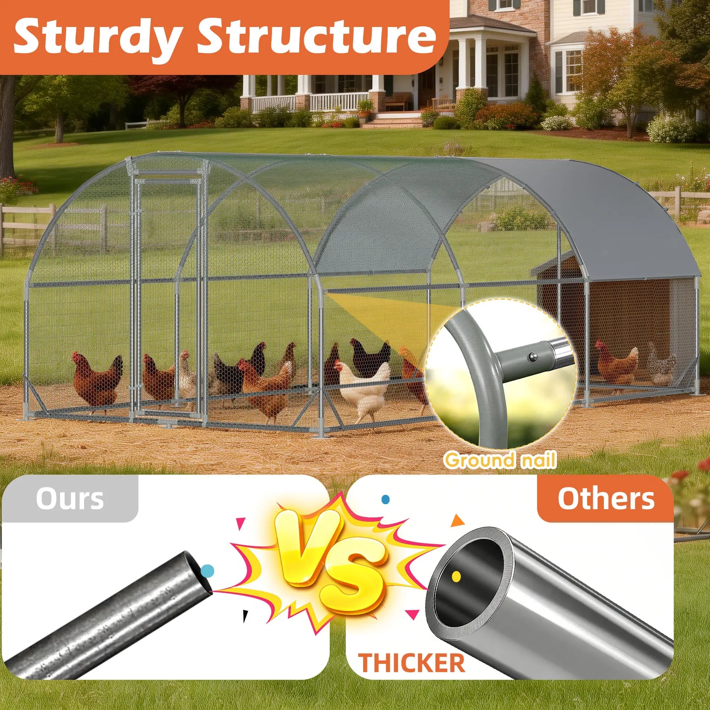 Large Metal Chicken Coop Dome Roof, Chicken Pen with Water-Resident and Anti-Uv Cover, Chicken Duck Rabbit Outdoor