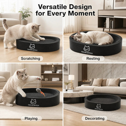 Modern Black Oval Cat Scratcher Lounge, Premium Hardened Cardboard Cat Bed, Elegant 2-In-1 Pet Scratching Pad & Nest for Contemporary Home Decor