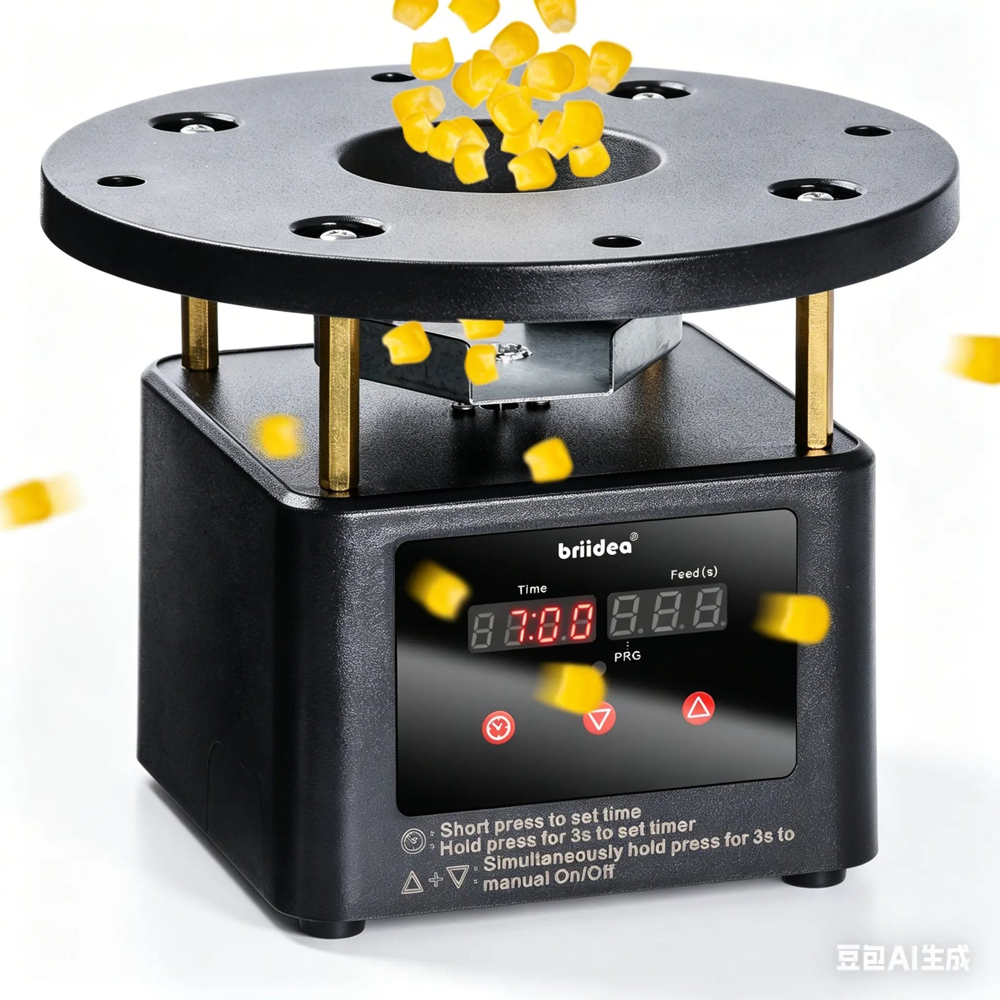 Briidea Automatic Chicken Feeder Dispenser Timer Kit - Programmable Digital Front Display Timer, Galvanized Steel Spin Plate, Adjustable Stud Mounts, Solar/Battery Powered, 6 Feeding Times, 1-60 Sec, Ideal for Chickens